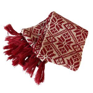 Smartwool Red & Cream Nordic Knit Wool Scarf with Fringe Unisex 72" Long Warm